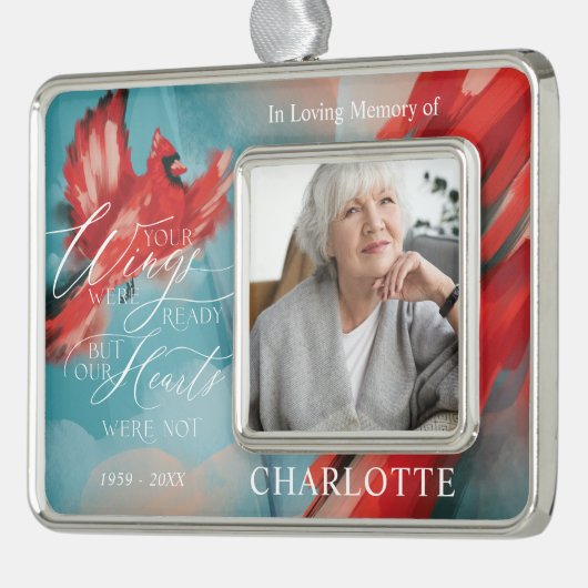 あなたの翼の準備ができて赤い(鳥)ショウジョウコウカンチョウ記念写真 シルバープレートフレームオーナメント (左)
