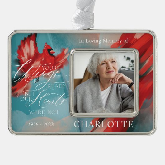 あなたの翼の準備ができて赤い(鳥)ショウジョウコウカンチョウ記念写真 シルバープレートフレームオーナメント (正面)