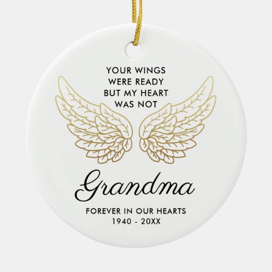 あなたの翼は準備ができたおばあちゃんパーソナライズされたの記憶だった セラミックオーナメント (正面)