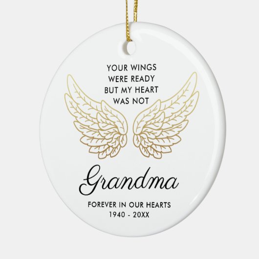 あなたの翼は準備ができたおばあちゃんパーソナライズされたの記憶だった セラミックオーナメント (左)