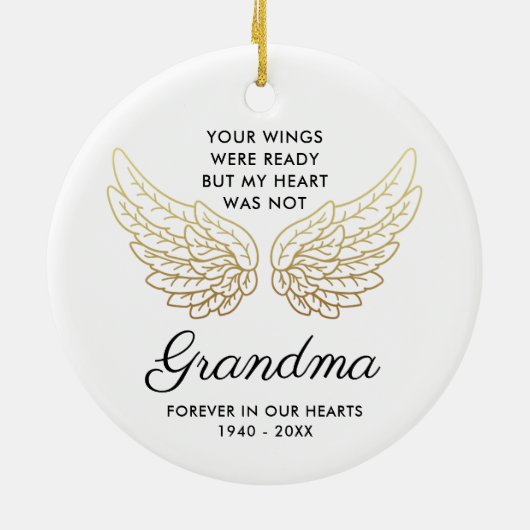 あなたの翼は準備ができたおばあちゃんパーソナライズされたの記憶だった セラミックオーナメント (裏面)