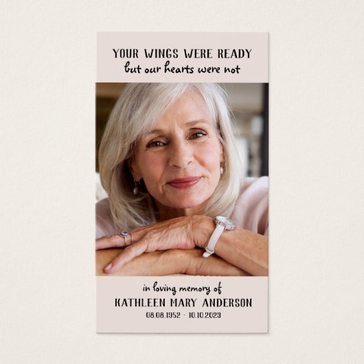あなたの翼は準備ができてメモリアル祈りの言葉カード (正面)