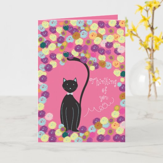 あなたの考えることはヤーンを持つ黒猫を梳きます カード (黄色い花)