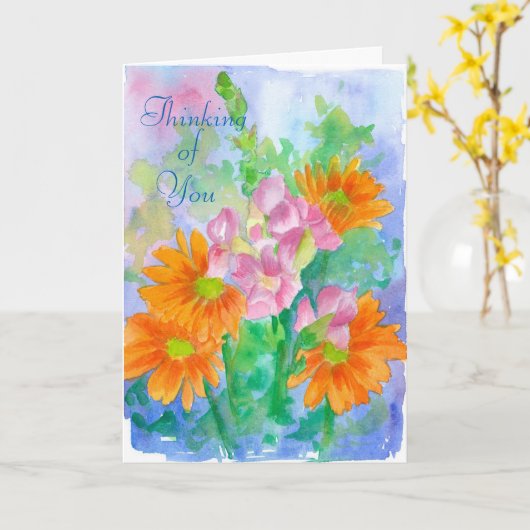 あなたの考えることオレンジデイジーの水彩画の花 カード (黄色い花)