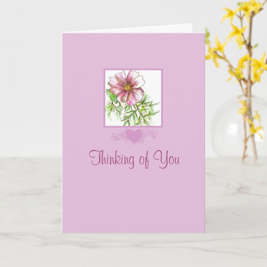 あなたの考えることピンクの宇宙の花の水彩画の芸術 カード (黄色い花)