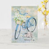 あなたの考えること猫が付いているバイク カード (黄色い花)