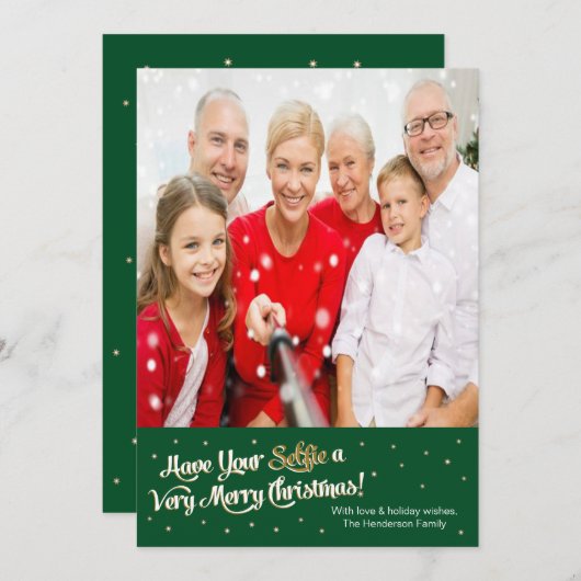 あなたの自撮りがとても楽しいクリスマスカードを緑にする シーズンカード (正面/裏面)