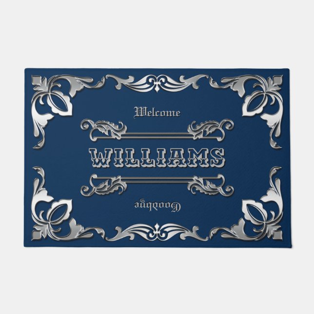 あなたの色のクラシックな表紙の銀のオーナメントを選んで下さい ドアマット (正面)