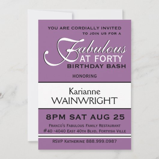 あなたの色の第40誕生会のタイプを選んで下さい 招待状 (正面)