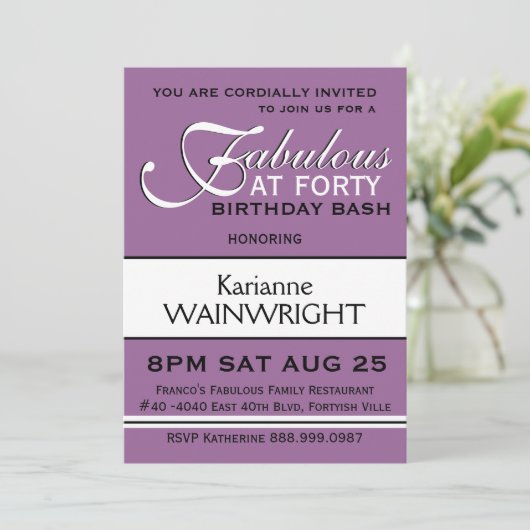 あなたの色の第40誕生会のタイプを選んで下さい 招待状 (スタンド正面)