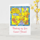 あなたの蜂の蜜蜂の巣のデイジーの考えること甘い友人 カード (黄色い花)