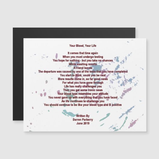 あなたの血液、あなたの生命10センチx 14センチ磁気カード (正面/裏面)