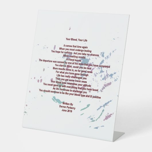 あなたの血液、あなたの生命25センチx 30センチ台座のサイン 台座サイン (正面)