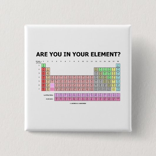 あなたの要素にありますか。 (周期表のユーモア) 缶バッジ (正面)