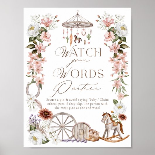 あなたの言葉を見るパートナー野生の西部の赤ちゃんシャワー ポスター (正面)