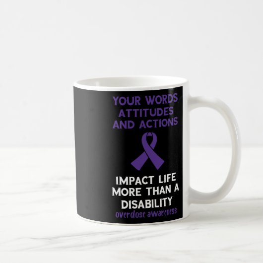 あなたの言葉態度アクション紫リボン過剰摂取 コーヒーマグカップ (右)