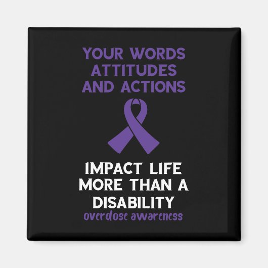 あなたの言葉態度アクション紫リボン過剰摂取 マグネット (正面)