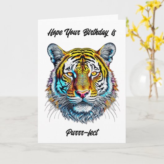あなたの誕生日がパーフェクトであることを願う!タイガーをテーマにした カード (黄色い花)