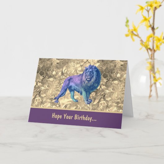 あなたの誕生日が野生の青い紫のライオンのように カード (黄色い花)