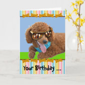 あなたの誕生日はRed Poodle in Shadesでホット カード (黄色い花)