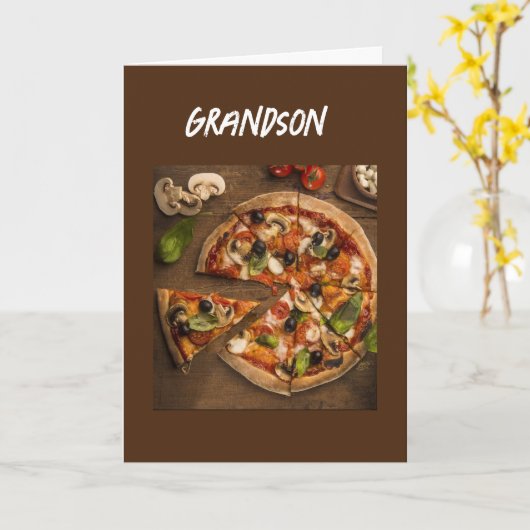 あなたの誕生日孫のための*ピザユーモア カード (黄色い花)