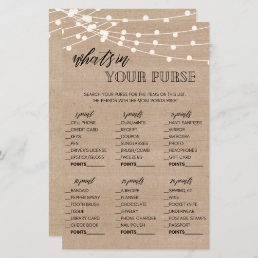 あなたの財布のゲームに何がクラフトブライダルシャワー (正面/裏面)