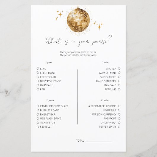 あなたの財布のゲームの中に何があるかディスコブライダルシャワー (正面)