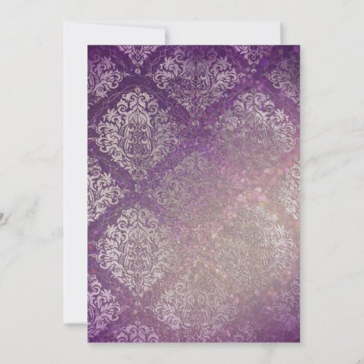 あなたの財布のパープルダマスクブライダルシャワーの中に何がある 招待状 (裏面)
