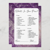 あなたの財布のパープルダマスクブライダルシャワーの中に何がある 招待状 (正面/裏面)