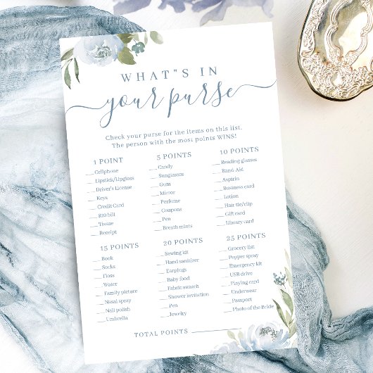 あなたの財布のブライダルシャワーゲームの中に何があるほこりっぽい青