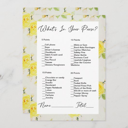 あなたの財布の中に何が黄色のバラのブライダルシャワー 招待状 (正面/裏面)