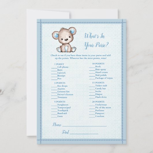 あなたの財布の中は何?かわいい茶色のクマのゲームカード 招待状 (正面)