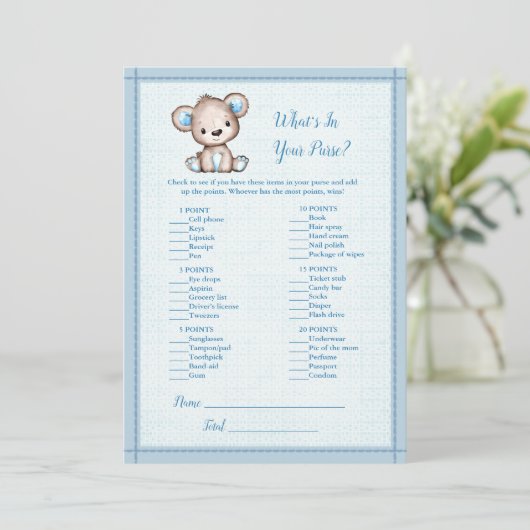 あなたの財布の中は何？かわいい茶色のクマのゲームカード 招待状 (スタンド正面)