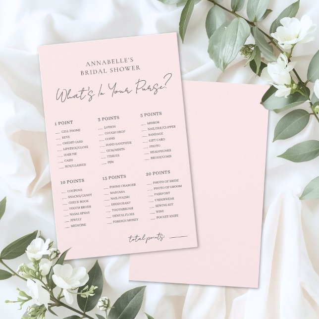 あなたの財布の中身は？ ピンクの結婚式前パーティゲーム (What's In Your Purse Pink Bridal Shower Game)