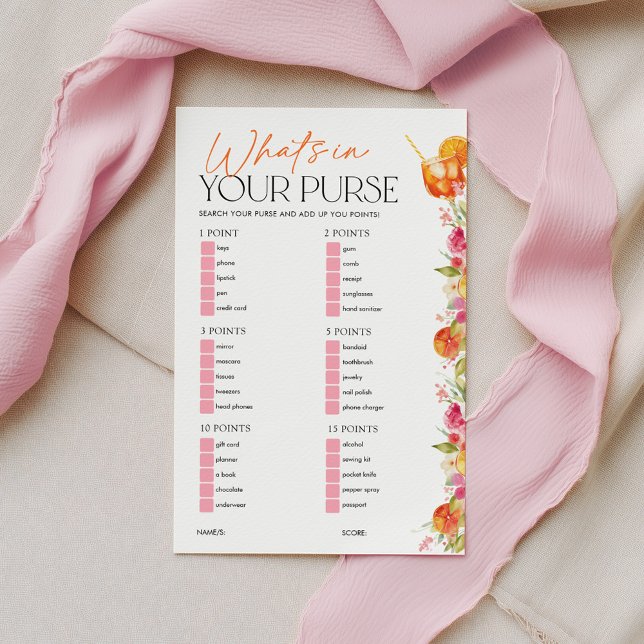 あなたの財布の中身は？ ブライダルシャワーゲームスプリッツ (What's in your purse? Bridal Shower game | Love at First Spritz Floral Citrus theme)