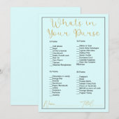 あなたの財布の中身ライトシアン ブルー ブライダルシャワー 招待状 (正面/裏面)