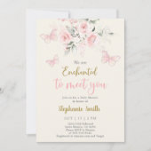 あなたの赤ちゃんシャワーの女の子に会うように魅了された蝶 招待状 (正面)