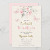 あなたの赤ちゃんシャワーの女の子に会うように魅了された蝶 招待状 (正面/裏面)