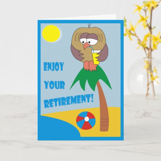 あなたの退職を楽しんで下さい! ビーチカードのフクロウ カード (黄色い花)