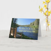 あなたの退職、ベンチ、湖のお祝い カード (黄色い花)