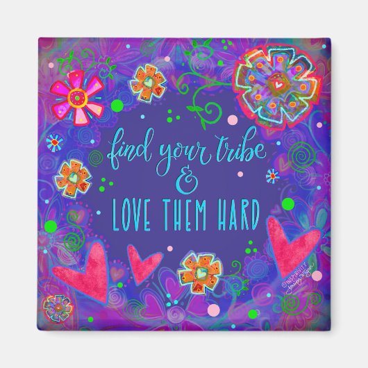 あなたの部族を見つけるおもしろい紫の友人のハートかわいい マグネット (正面)