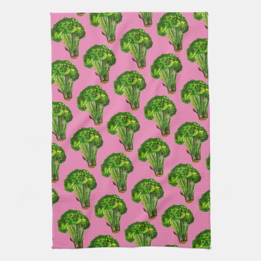 あなたの野菜の食べ大きな美しいブロッコリーのピンク キッチンタオル (縦)
