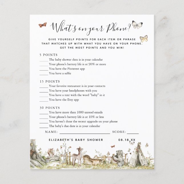 あなたの電話には何が入っている？ | ベイビーシャワーゲーム (正面)