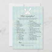 あなたの電話に白いバニーウサギ赤ちゃんシャワーゲーム 招待状 (正面)