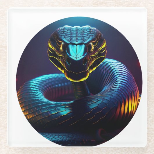 あなたの顔の黒いコブラヘビ ガラスコースター (正面)