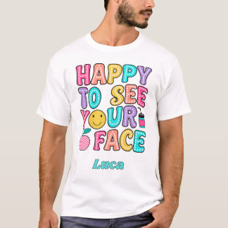 あなたの顔を見れて嬉しい レトロかわいい先生 Tシャツ