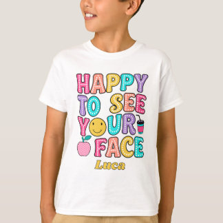 あなたの顔を見れて嬉しい レトロかわいい先生 Tシャツ