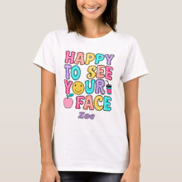 あなたの顔を見れて嬉しい レトロかわいい先生 Tシャツ