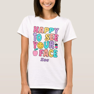 あなたの顔を見れて嬉しい レトロかわいい先生 Tシャツ