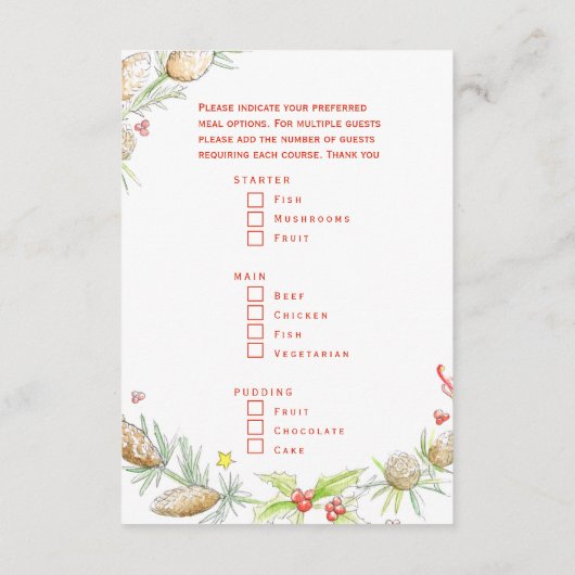 あなたの食事を選ぶクリスマスの食事の選択カード エンクロージャーカード (裏面)